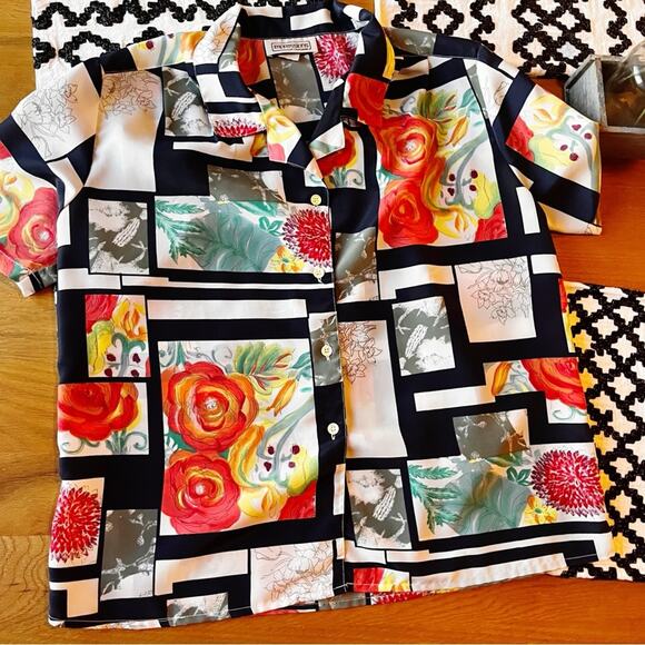 Vintage Impressions of California Floral Geometric Button-Up Camp Shirt medium M - Picture 4 of 7